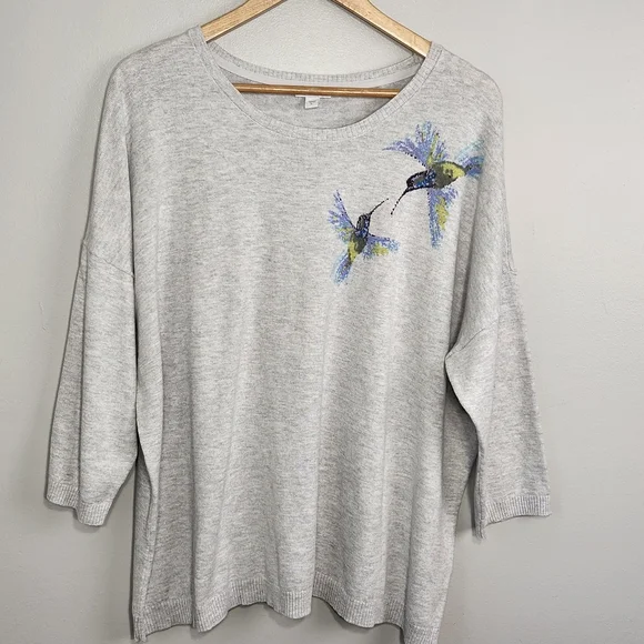 J. Jill Hummingbird Sweater Gray Size 2X Relaxed - Picture 2 of 10
